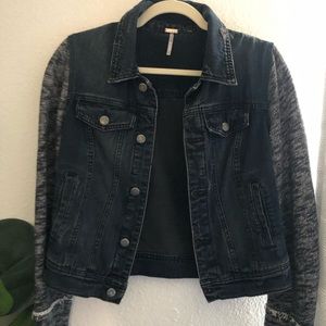 Free People Black Denim jacket distressed